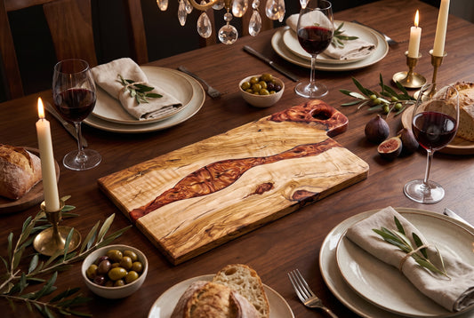 Tabla de Presentación Exclusiva en Madera de Olivo y Resina Epoxi