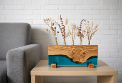 Jarrón Decorativo para Flores Secas en Madera de Olivo y Resina Epoxy