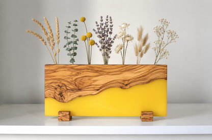 Jarrón Decorativo para Flores Secas en Madera de Olivo y Resina Epoxy