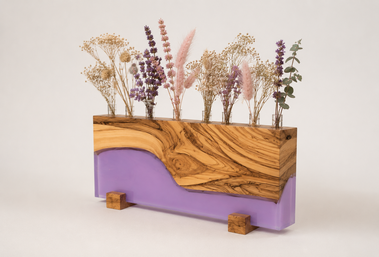Jarrón Decorativo para Flores Secas en Madera de Olivo y Resina Epoxy