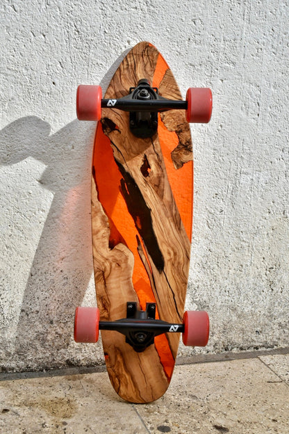 Wood & Epoxy Resin Skateboard Deck, Custom Olive Wood Longboard, Surf Skate Cruiser Board, Gift for Him Birthday, Special Gifts for Grandson
