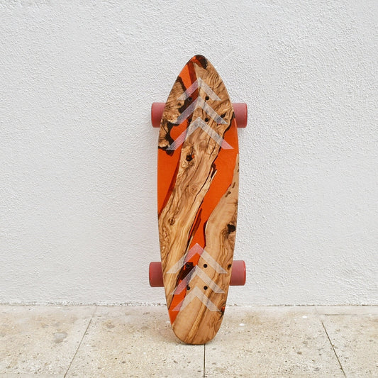 Wood & Epoxy Resin Skateboard Deck, Custom Olive Wood Longboard, Surf Skate Cruiser Board, Gift for Him Birthday, Special Gifts for Grandson