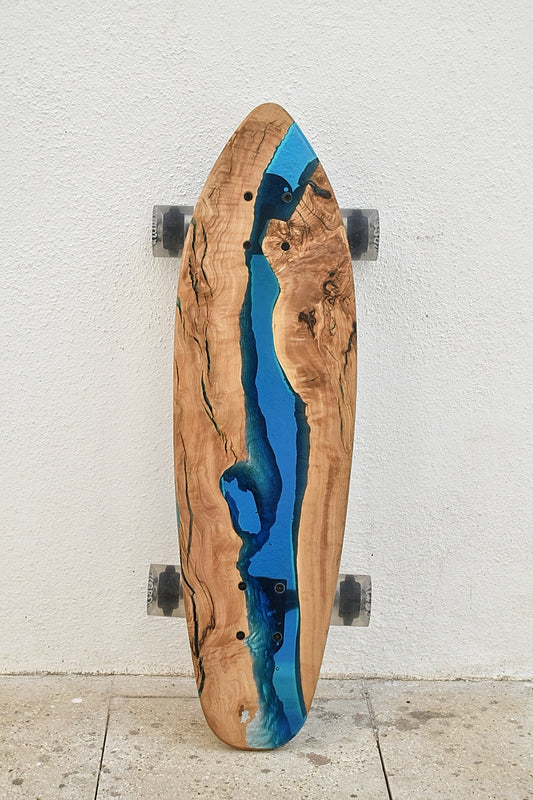 Wood & Epoxy Resin Skateboard Deck, Custom Olive Wood Longboard, Surf Skate Cruiser Board, Gift for Him Birthday, Special Gifts for Grandson
