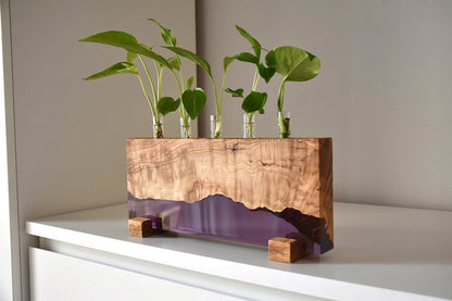 Handmade Olive Wood Propagation Station, Epoxy Resin Plant Stand