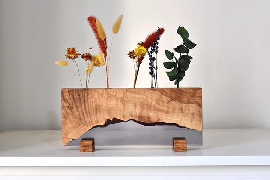 Wooden Dried Flowers Vase, Olive Wood & Epoxy Resin Dried Flower Pot, Bud Vase, Neutral Boho Decor, New Home Gifts, Unique Housewarming Gift