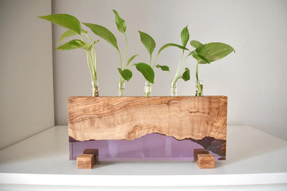 Wooden Dried Flowers Vase, Olive Wood & Epoxy Resin Dried Flower Pot, Bud Vase, Neutral Boho Decor, New Home Gifts, Unique Housewarming Gift