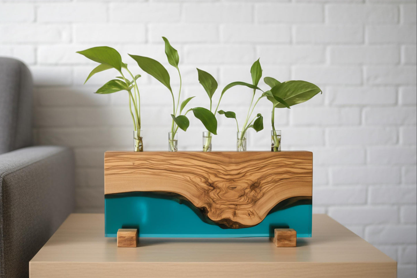 Handmade Olive Wood Propagation Station, Epoxy Resin Plant Stand