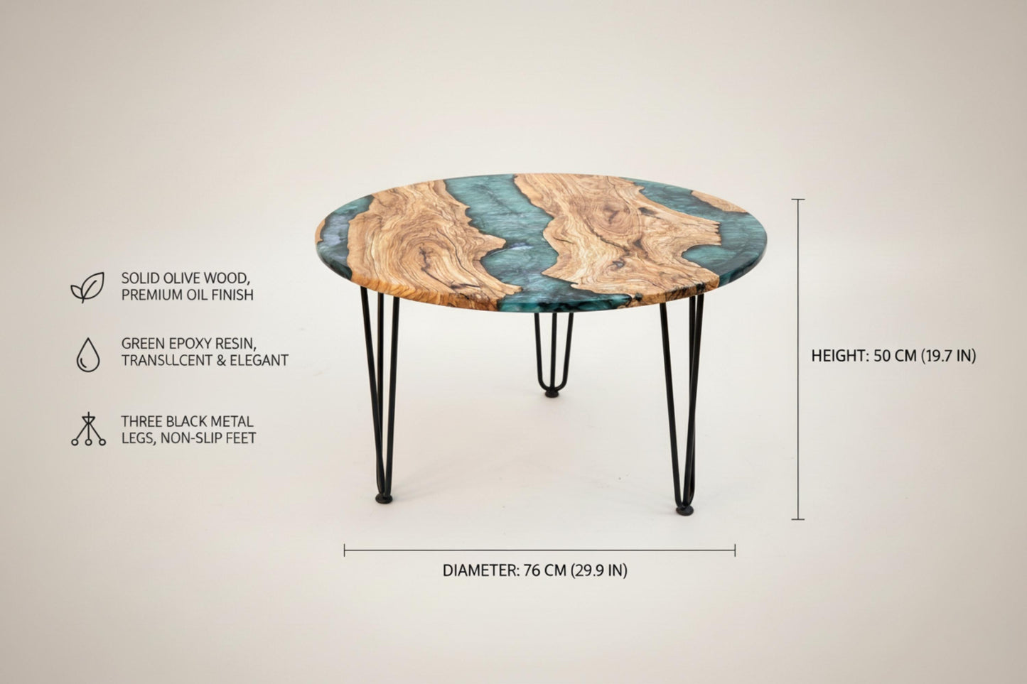 Mesa de Centro Redonda en Madera de Olivo Centenaria y Resina Epoxi