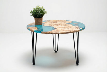 Mesa de Centro Personalizable Hecha a Mano en Madera de Álamo y Resina Epoxi Transparente