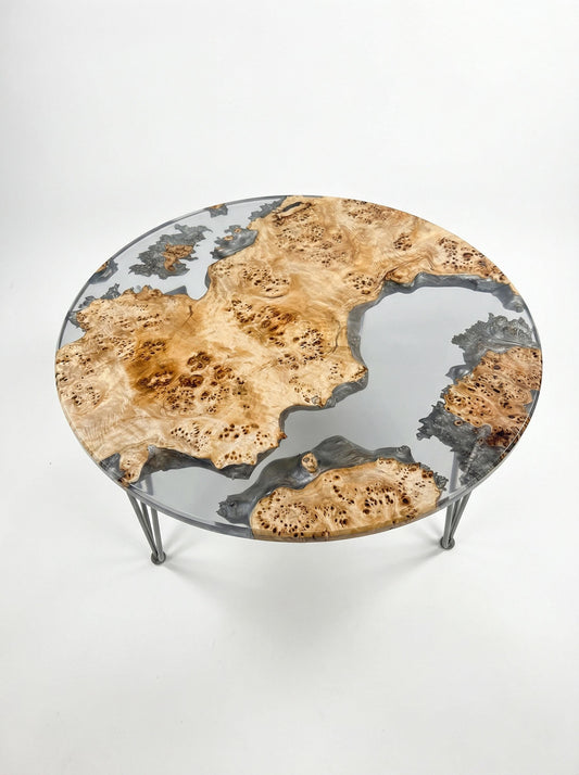 Mesa de Centro Personalizable Hecha a Mano en Madera de Álamo y Resina Epoxi Transparente